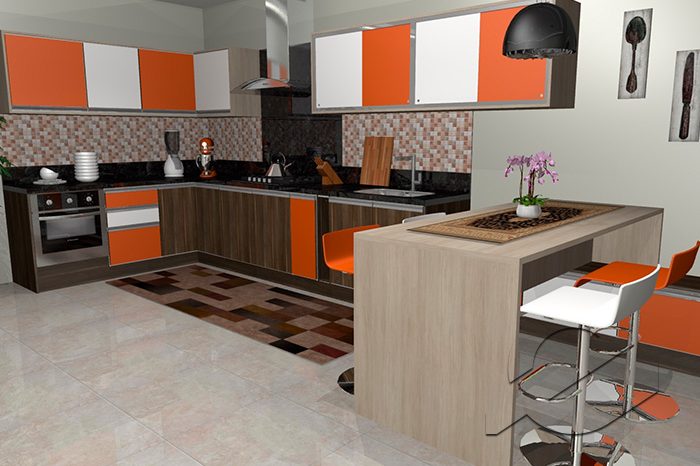 Imagem de uma cozinha laranja